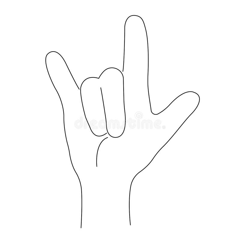 Contorno a mano due dita Gesto rocker rock Capra di segnalazione Stile lineare nero silhouette su fondo bianco royalty illustrazione gratis Contorno a mano due dita Gesto rocker rock Capra di segnalazione Stile lineare nero silhouette su fondo bianco royalty illustrazione gratis
