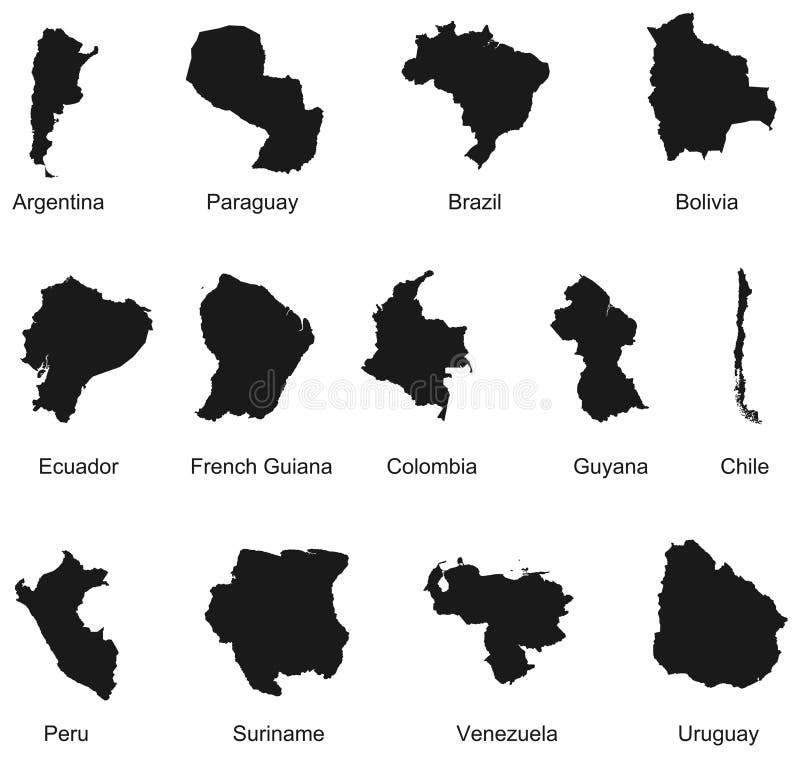 Contornos de 13 países de Suramérica. stock de ilustración Contornos de 13 países de Suramérica. stock de ilustración