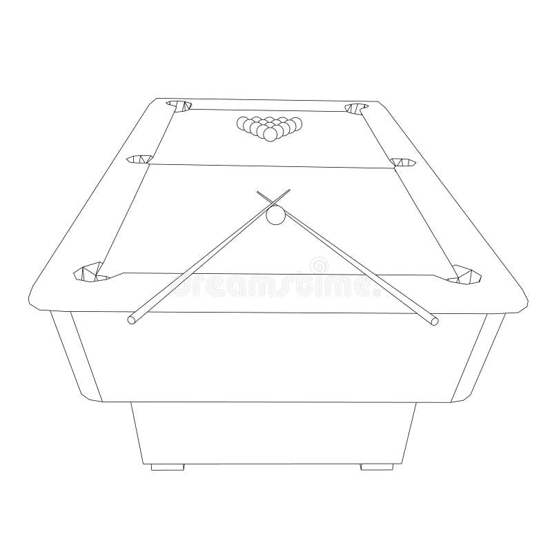 Contour of a Billiard Table with Balls and Cues. Vector Illustration
