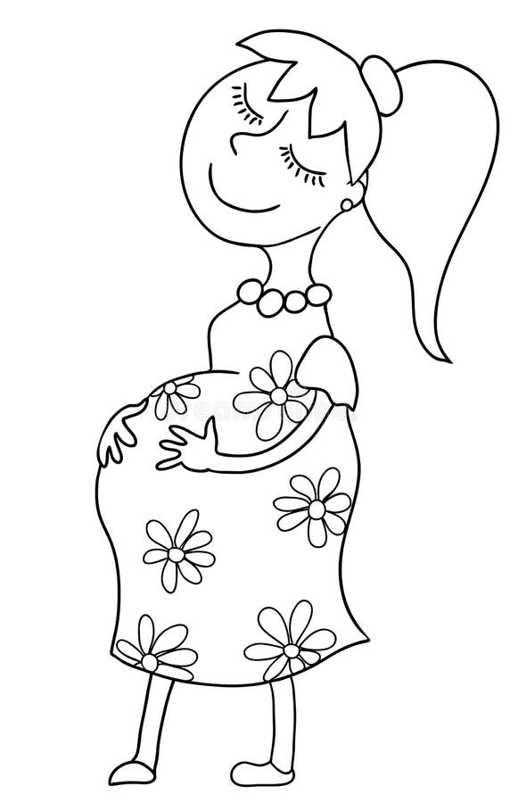 Contour cartoon pregnant woman.