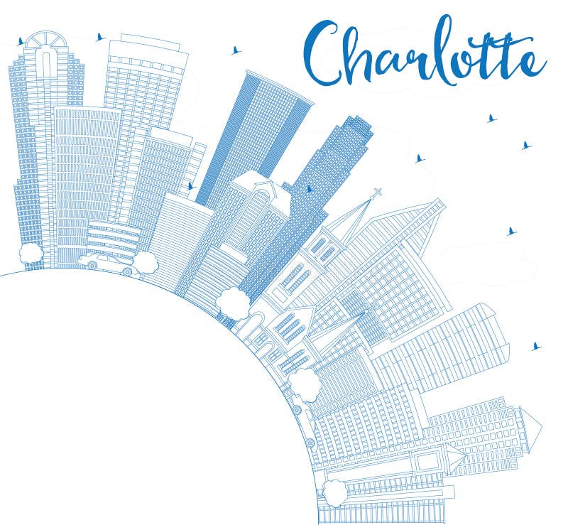 Contour Charlotte Skyline avec les bâtiments et l'espace bleus de copie illustration stock Contour Charlotte Skyline avec les bâtiments et l'espace bleus de copie illustration stock
