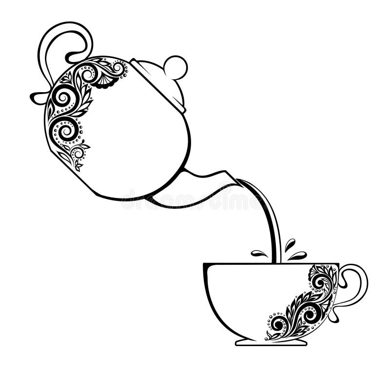 The contour of Cup and teapot with floral element.