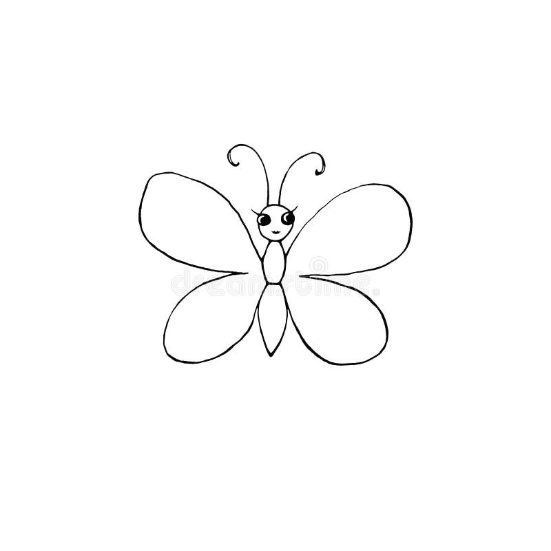 Contour Cute Butterfly with Eyes Hand Drawn in Cartoon Style Doodle. Simple  Outline Design Element for Spring, Summer, Postcard Stock Illustration -  Illustration of creative, drawing: 173670413