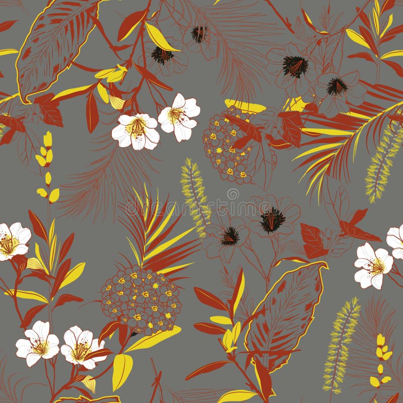 Contour de jardin de belle rétro forêt et peinture de floraison de main illustration libre de droits Contour de jardin de belle rétro forêt et peinture de floraison de main illustration libre de droits