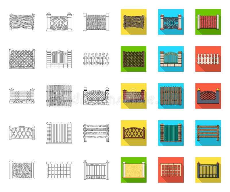 Contour différent de barrière, icônes plates dans la collection réglée pour la conception Illustration de cl?ture d?corative de W illustration stock Contour différent de barrière, icônes plates dans la collection réglée pour la conception Illustration de cl?ture d?corative de W illustration stock
