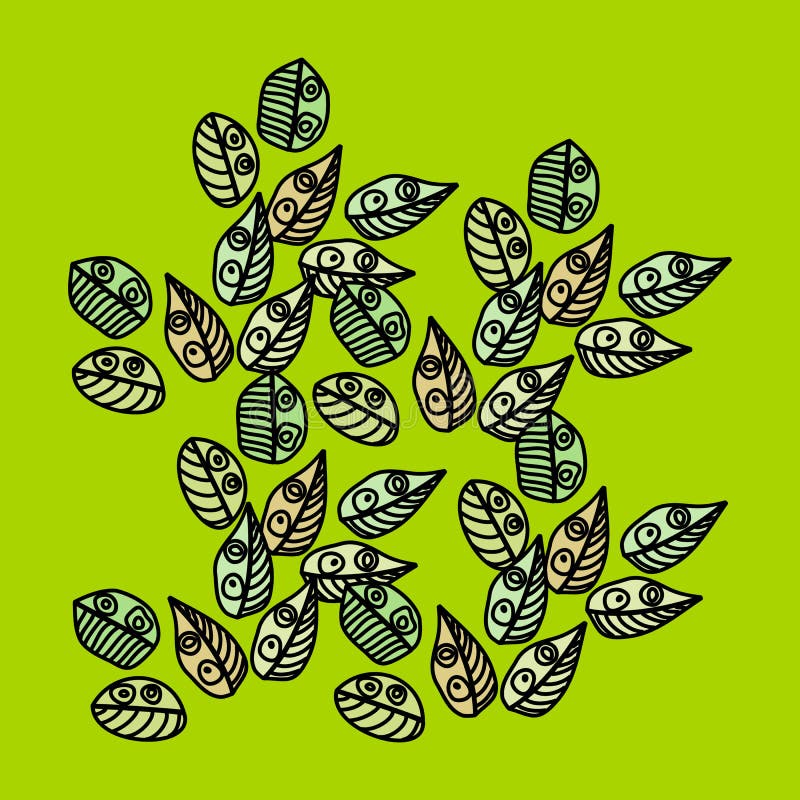 Contour Drawing Leaves on Green Tile Stock Vector Illustration of