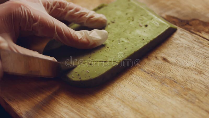 Contour effect od Cut the green cheese in the shape of a leaf stock video footage