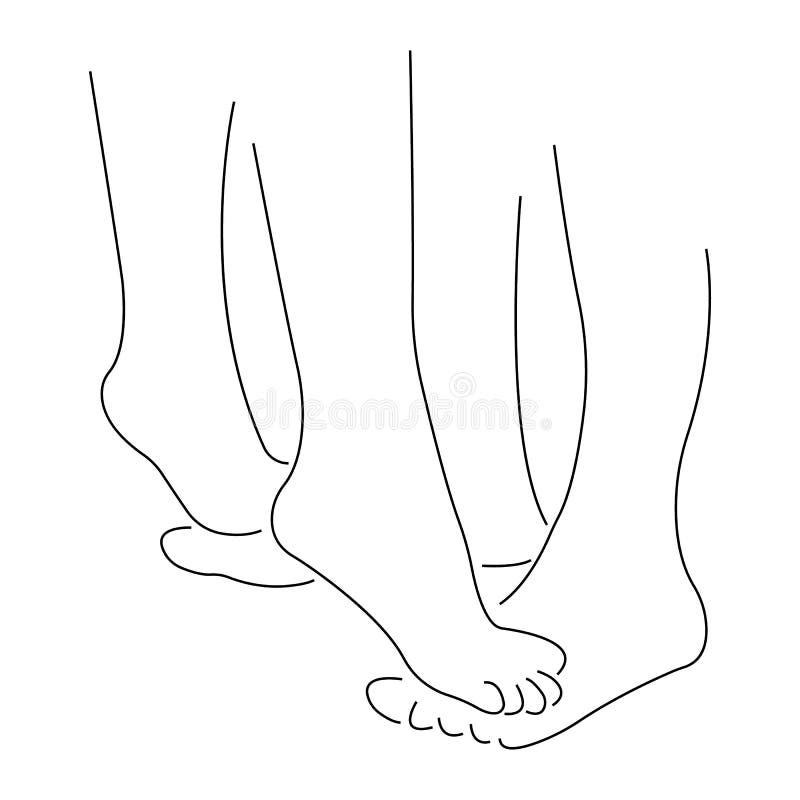The Contour of Human Legs, Female Feet are Standing on Male Legs in the ...