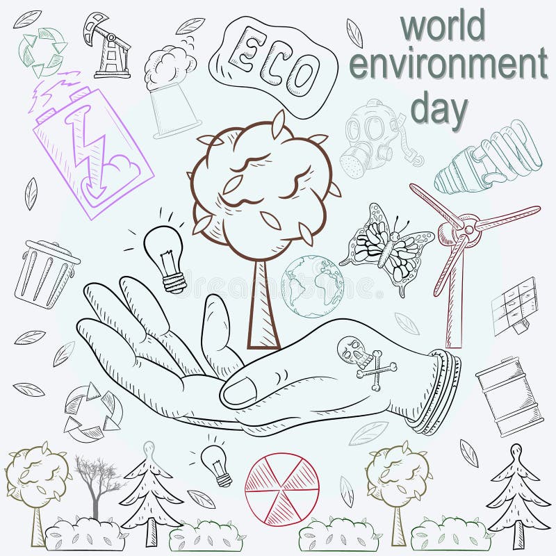 World Environment Day Greeting Card With Earth Planet And Leaves Vector  Illustration In Doodle Line Style Stock Illustration - Download Image Now -  iStock