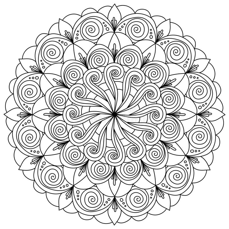 Contour Mandala of Spiral Curls and Petals, Meditative Coloring Page ...