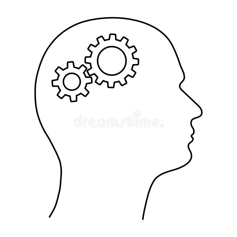 Contour van een menselijk hoofd met toestellen in plaats van hersenen van zwarte stock illustratie Contour van een menselijk hoofd met toestellen in plaats van hersenen van zwarte stock illustratie