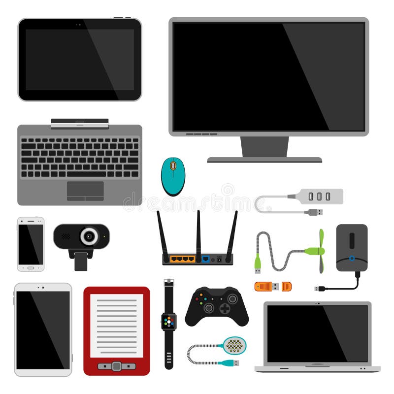 Gadgets électroniques icônes technologie électronique appareils multimédias  objets du quotidien contrôle et connexion informatique réseau numérique  illustration vectorielle . Vecteur par ©VectorShow 146542011