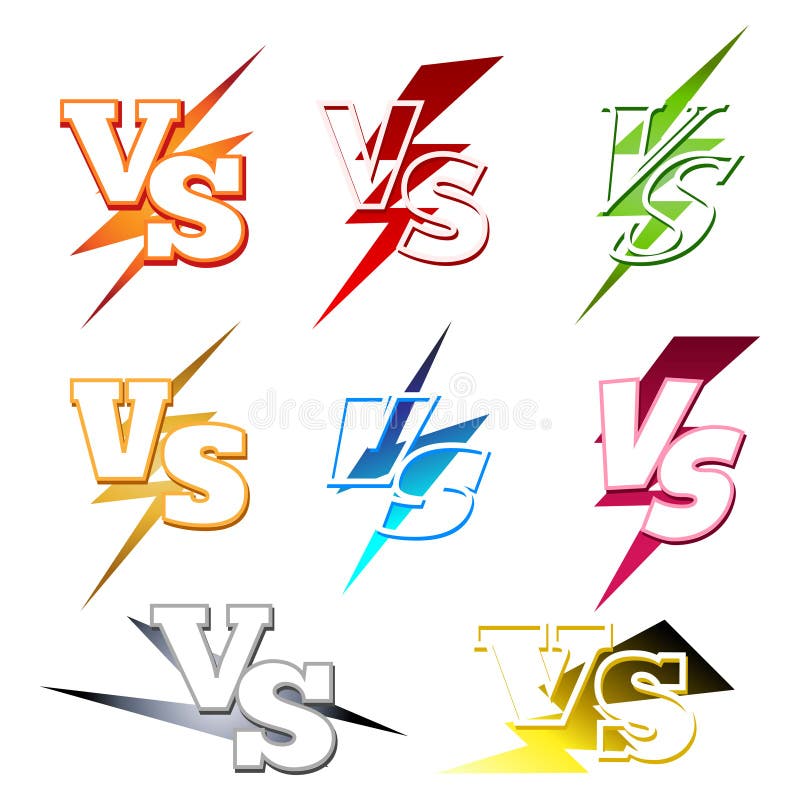 Versus or VS confrontation labels with colorful lighting isolated on white background. Vector illustration. Versus or VS confrontation labels with colorful lighting isolated on white background. Vector illustration