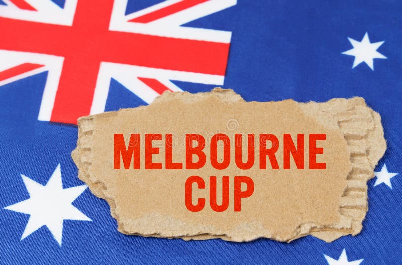 Contra o fundo da bandeira da austrália encontra-se o cartão com a inscrição 'melbourne'