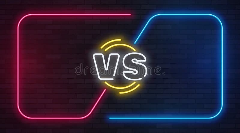 Vs neon. Versus battle game banner with neon empty frames. Boxing match duel, competition business confrontation illustration. Vs neon. Versus battle game banner with neon empty frames. Boxing match duel, competition business confrontation illustration