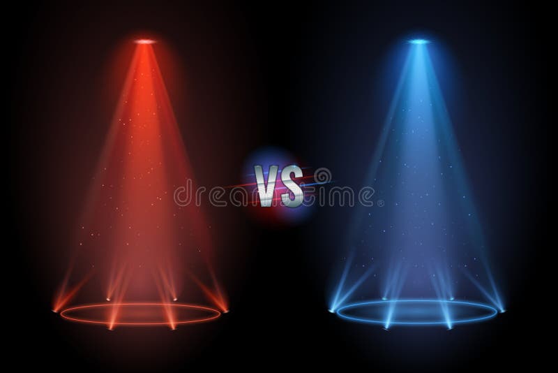 Versus flooring. Battle projector shining pedestal floor for vs boxing confrontation match. Neon versus duel mma boxing match competition projector shining floor. Vector illustration. Versus flooring. Battle projector shining pedestal floor for vs boxing confrontation match. Neon versus duel mma boxing match competition projector shining floor. Vector illustration