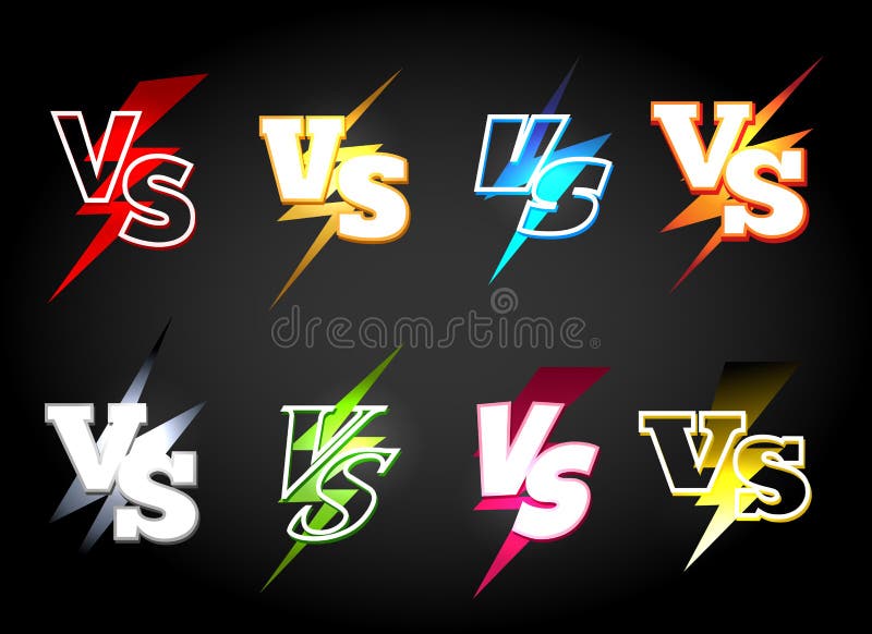 Versus or vs confrontation labels. battle vector icons in 80s light eclair style. Versus or vs confrontation labels. battle vector icons in 80s light eclair style