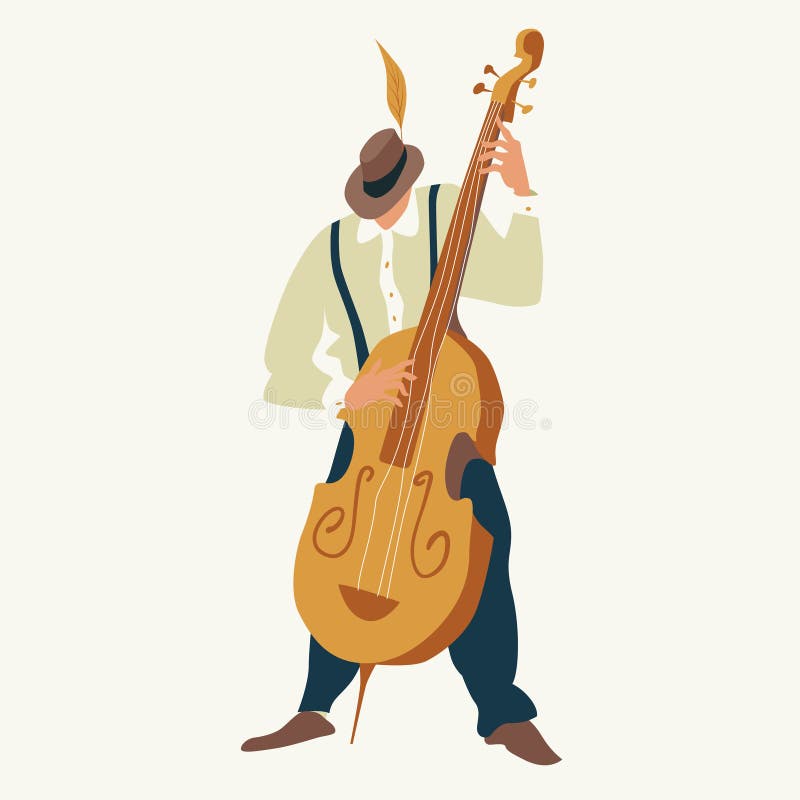 Contrabass player. Jazz or blues musician plays a contrabass. Vector illustration. stock illustration