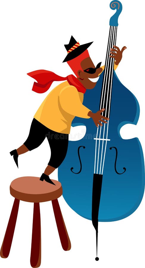 Contrabass player. Little boy playing a jazz contrabass, EPS 8 vector illustration isolated on white