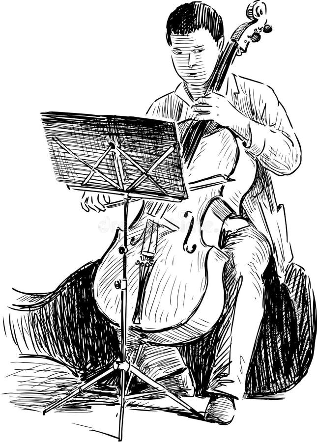Contrabass player stock illustration