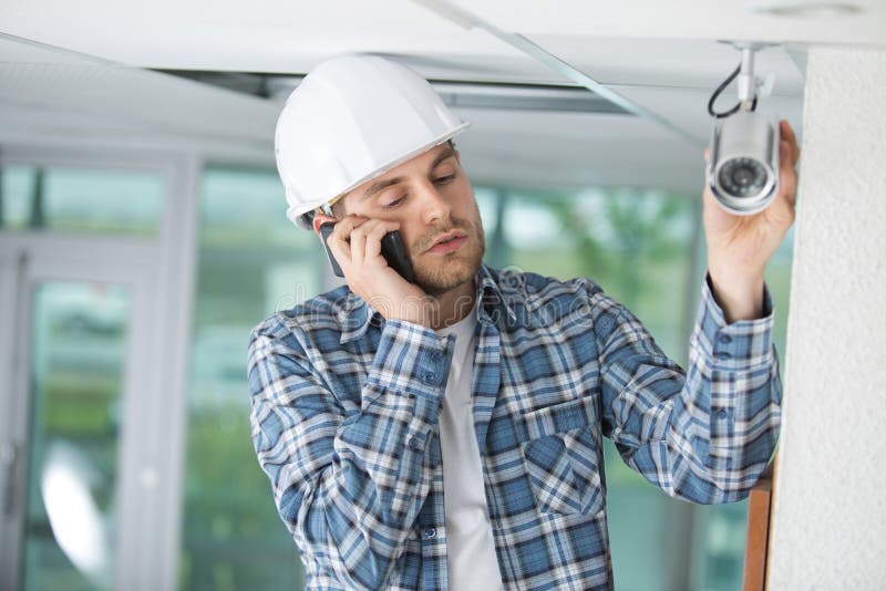 Contractor Fitting Interior Cctv Camera Stock Photo Image of inside, television 245447592