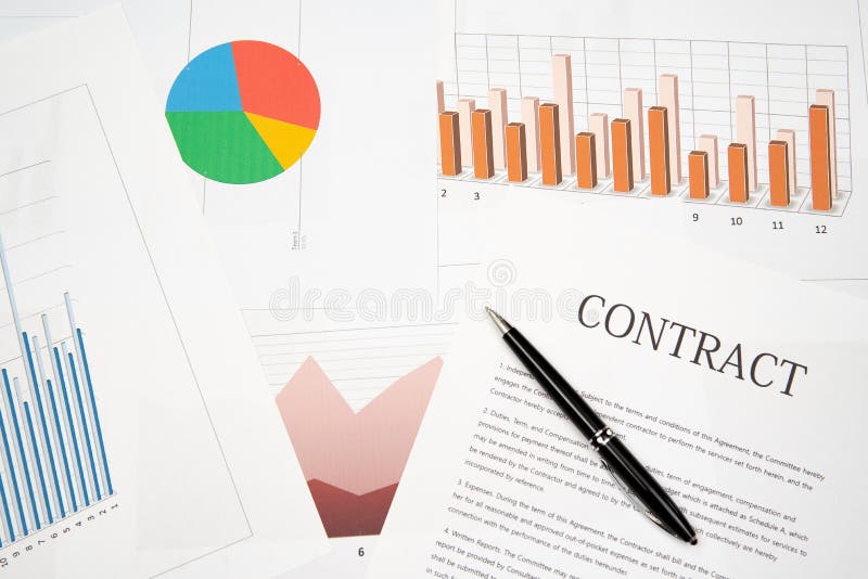 Contracts, charts, and graphs on the desk. Business desk concept. Desk business concept stock images, royalty-free photos and pictures