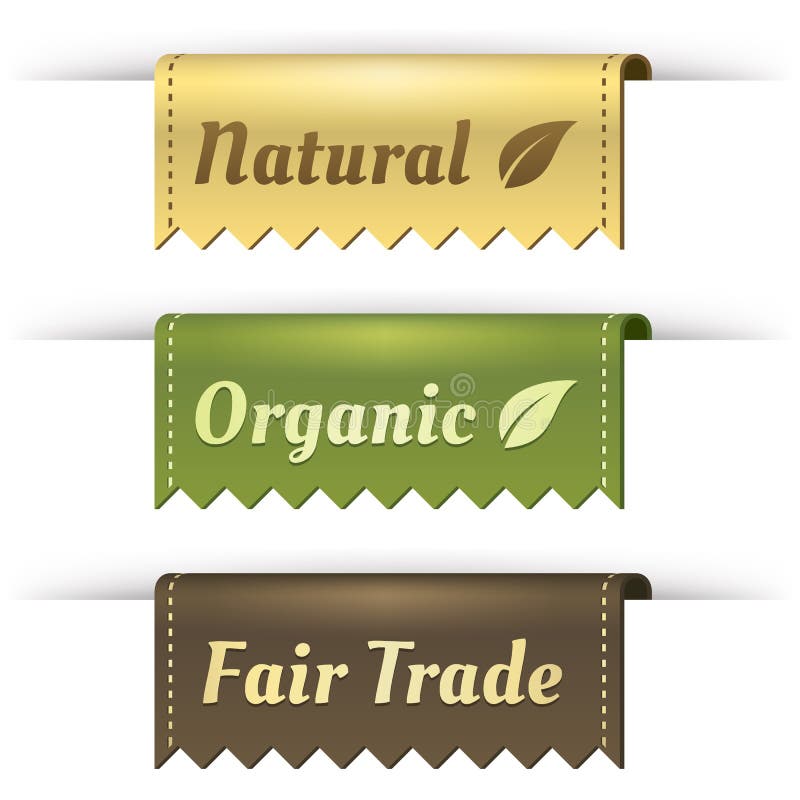 Stylish Fair Trade, Natural, and Organic label tag set. These elements look like tabs folded over the side of a pocket. Leaf is included on banners to symbolize the eco-friendly nature. Could be used in print. Great for websites. Stylish Fair Trade, Natural, and Organic label tag set. These elements look like tabs folded over the side of a pocket. Leaf is included on banners to symbolize the eco-friendly nature. Could be used in print. Great for websites.