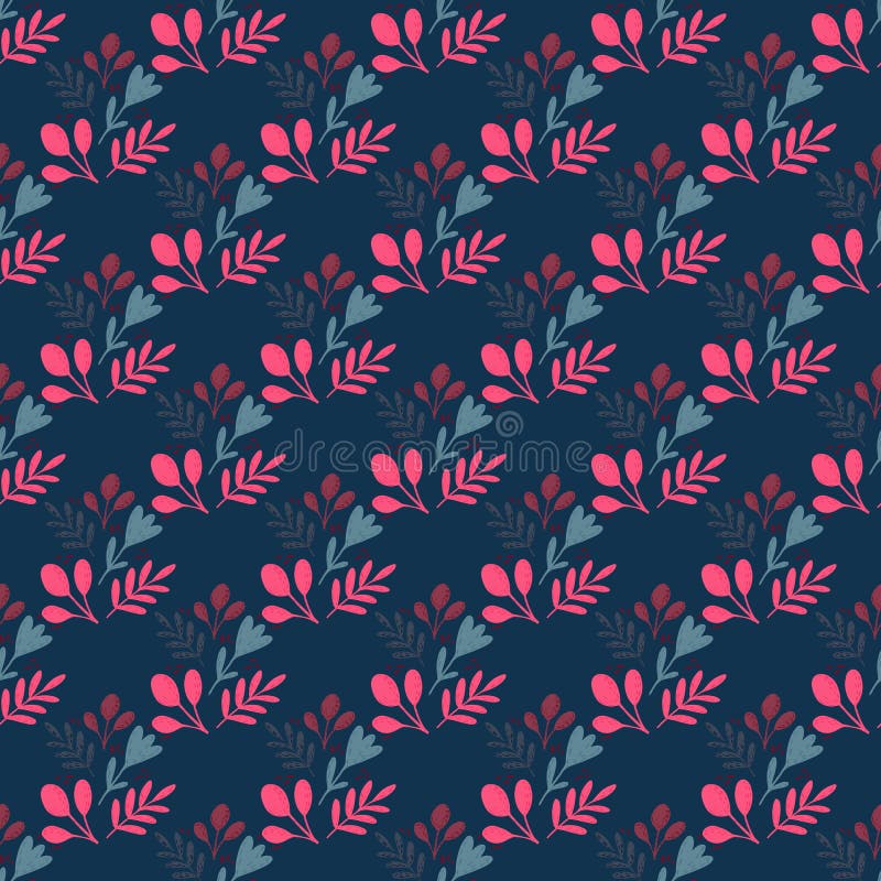 Contrast Seamless Pattern With Folk Ornamental Botanic Print Pink