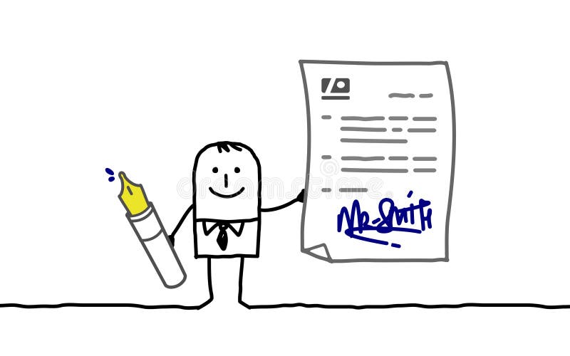 Contrato de assinatura do homem de negócios ilustração stock Contrato de assinatura do homem de negócios ilustração stock