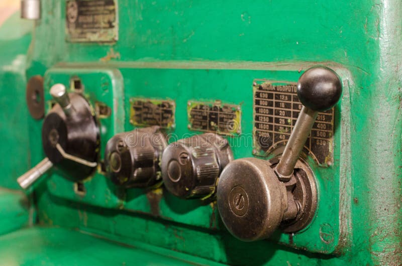 Control Knobs on the Front of the Lathe Stock Photo Image of setting
