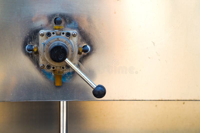 Valves Levers Knobs Used To Control an Hydraulic Machinery Stock Image