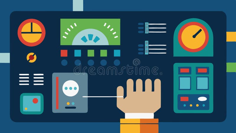 Control Panel A closeup of an advanced control panel displaying digital controls pressure gauges and safety features stock illustration