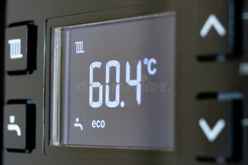 Control Panel with Display of the Working Gas Boiler for Hot Water and Heating. Stock Image