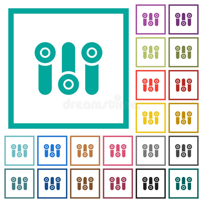 Control panel flat color icons with quadrant frames stock illustration