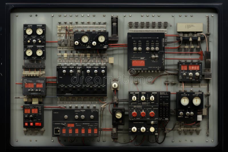Control panel with static energy meters and circuit-breakers royalty free illustration