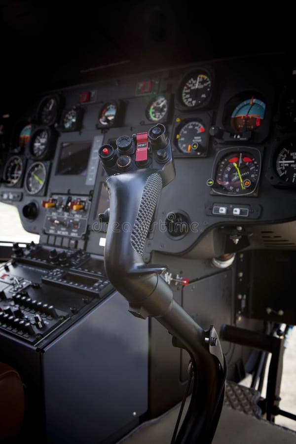 Control stick in helicopter cockpit stock images