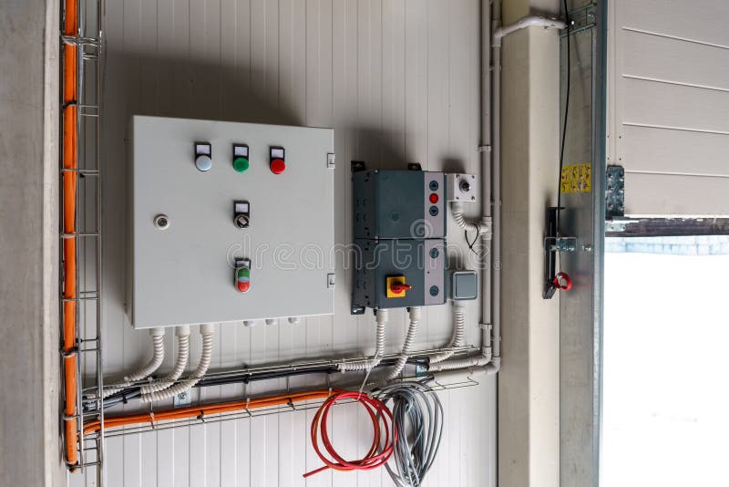 Control units for gates and loading bridges. Control system for warehouse loading bays. Automatic loading stock images, royalty-free photos and pictures