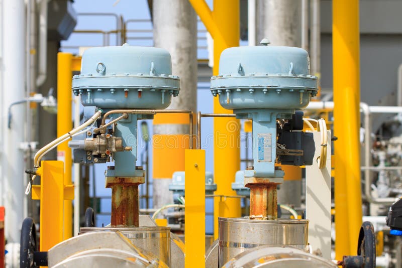 Control Valve or Pressure Regulator in Oil and Gas Process Stock Photo