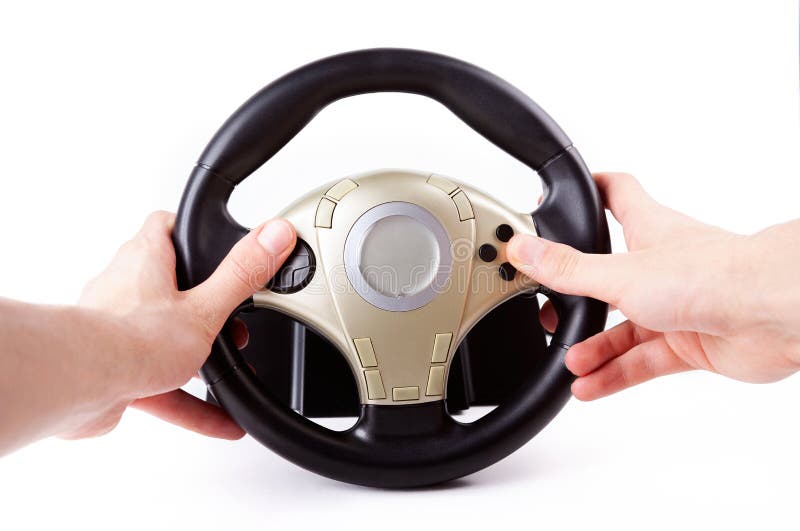 Controlador De Volante De Corrida Com As Duas Mãos Segurando O Controlador  De Jogo De Carro Com Muitos Botões Isolados Em Branco Imagem de Stock -  Imagem de moderno, jogos: 181071191