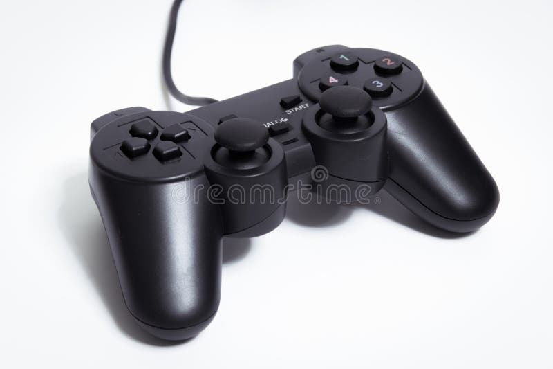 Controlador preto no dispositivo de vídeo game de fundo branco joystick em um fundo branco fotos de stock royalty free
