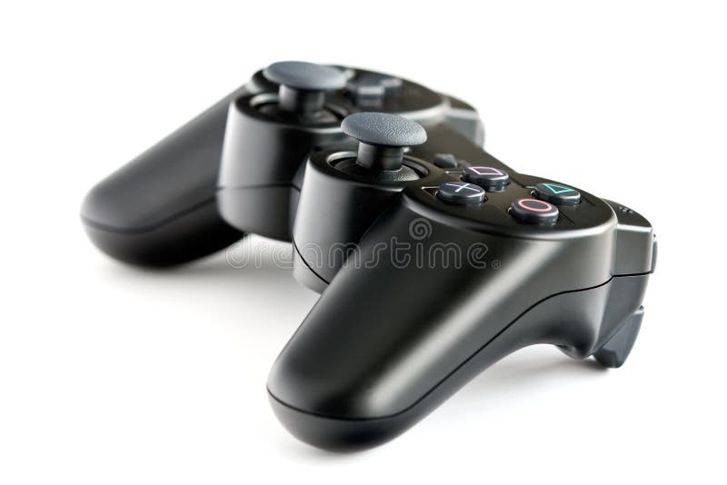 Controlador sem fio preto do jogo do console fotografia de stock
