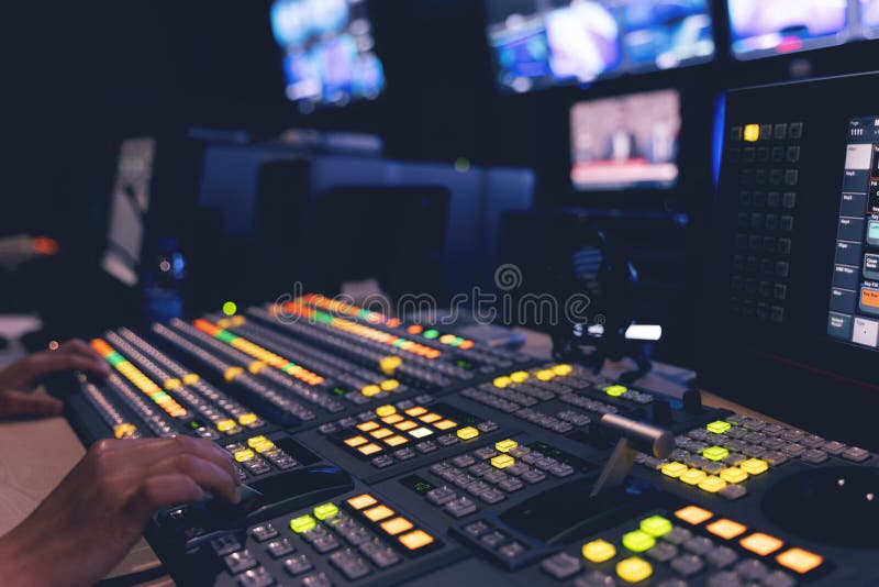 Video switch of Television Broadcast, working with video and audio mixer stock photography