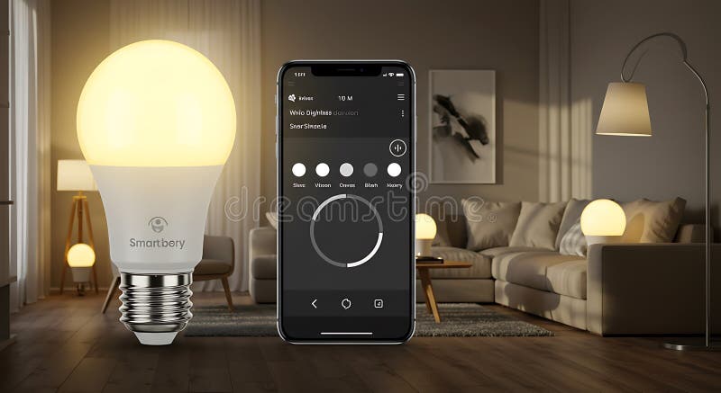 Controlling Smart Bulb Using Smartphone App for Home Lighting Control vector illustration