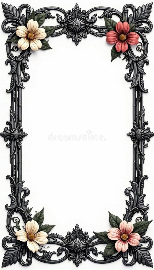 Contur variant de formă vintage cu cadru floral alb-negru complex vector illustration