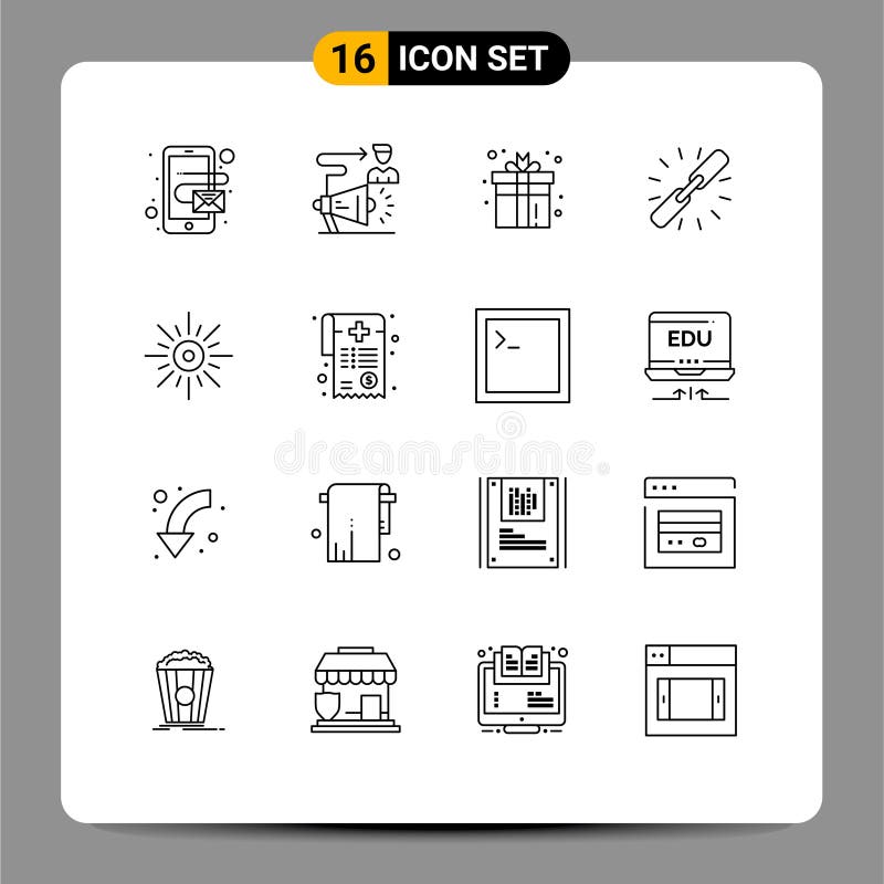16 contururi vectoriale tematice și simboluri editabile ale conectării la un lanț web vector illustration