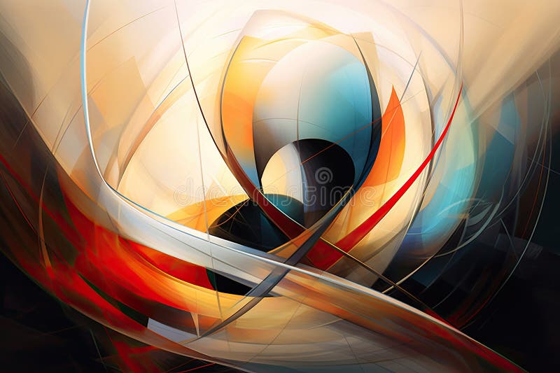 Convergence of abstract shapes and lines, intertwining to form a dynamic and captivating visual composition stock illustration