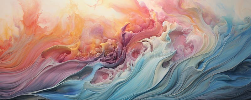 Convergence of abstract waves and swirling currents, creating a mesmerizing and fluid abstract composition panorama stock illustration