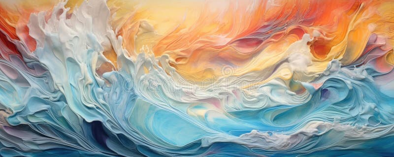 Convergence of abstract waves and swirling currents, creating a mesmerizing and fluid abstract composition panorama stock illustration