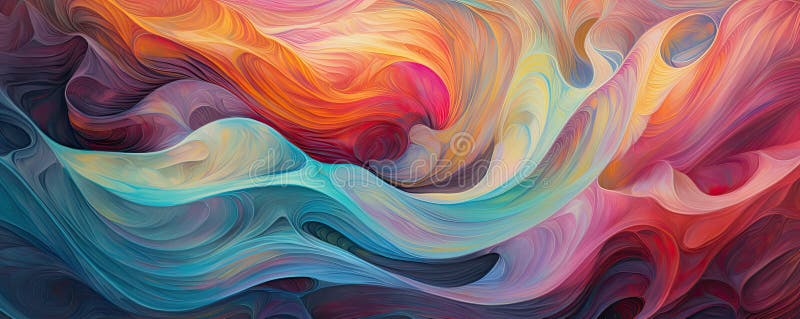 Convergence of abstract waves and swirling currents, creating a mesmerizing and fluid abstract composition panorama vector illustration