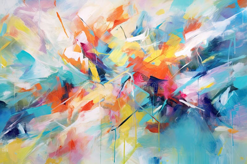 Convergence of vibrant brushstrokes and abstract shapes, creating a lively and energetic abstract composition vector illustration